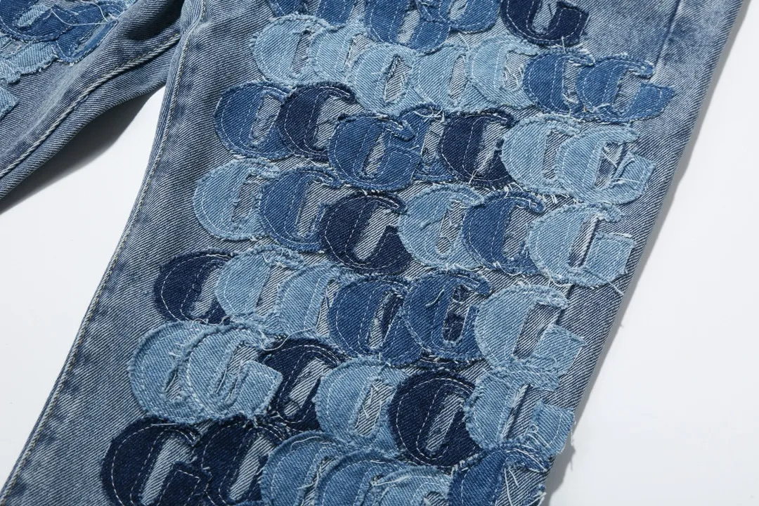 -Size upper body P286#G77 GALLERY DEPT.G letter patch pudding 5001 denim washed and distressed spliced jeans -Original purchase and pattern making to truly restore the ultimate vintage texture -Original hardware accessories, washed and other elevators, QR code analysis are all purchased from the original factory, high degree of restoration, you are welcome to compare with a certain product~ -Three-dimensional version Loose and comfortable, not picky about the figure, taller and slimmer, factory Seiko, original factory quality control, same style for men and women, can be matched with couples Versatile recommendation: must-have jeans for all seasons Color: blue Size: S-XXL (28-36)